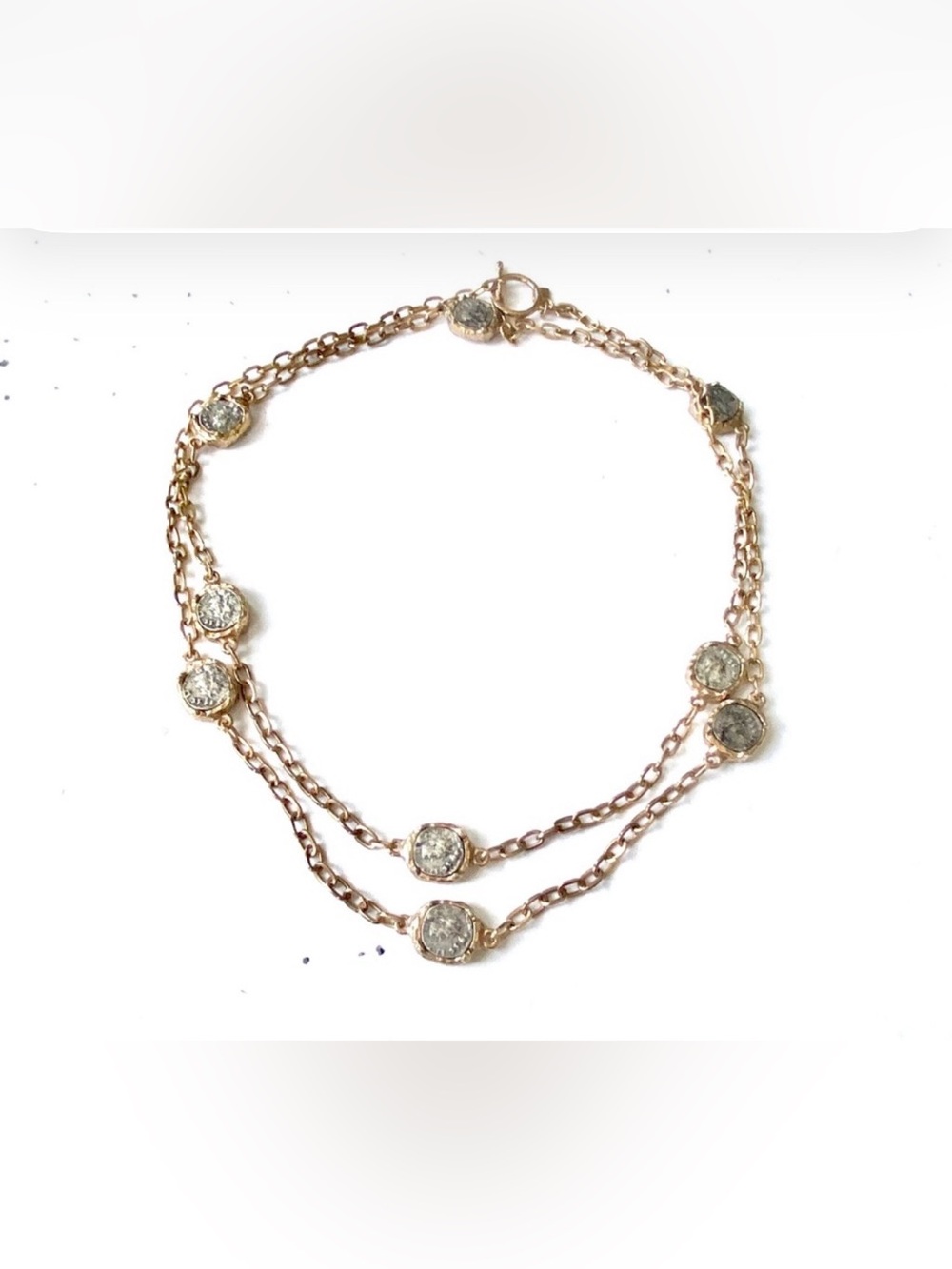 TAT2 Designs Long Hammered Gold Molat Necklace with Crystal Accents